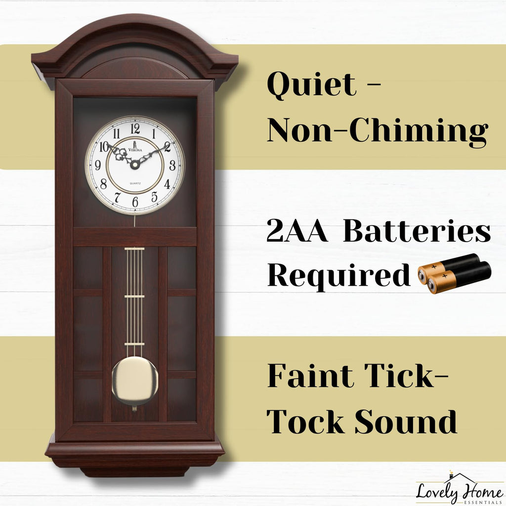 Pendulum Wall Clock, Hanging Wooden Grandfather Wall Clock, Quiet