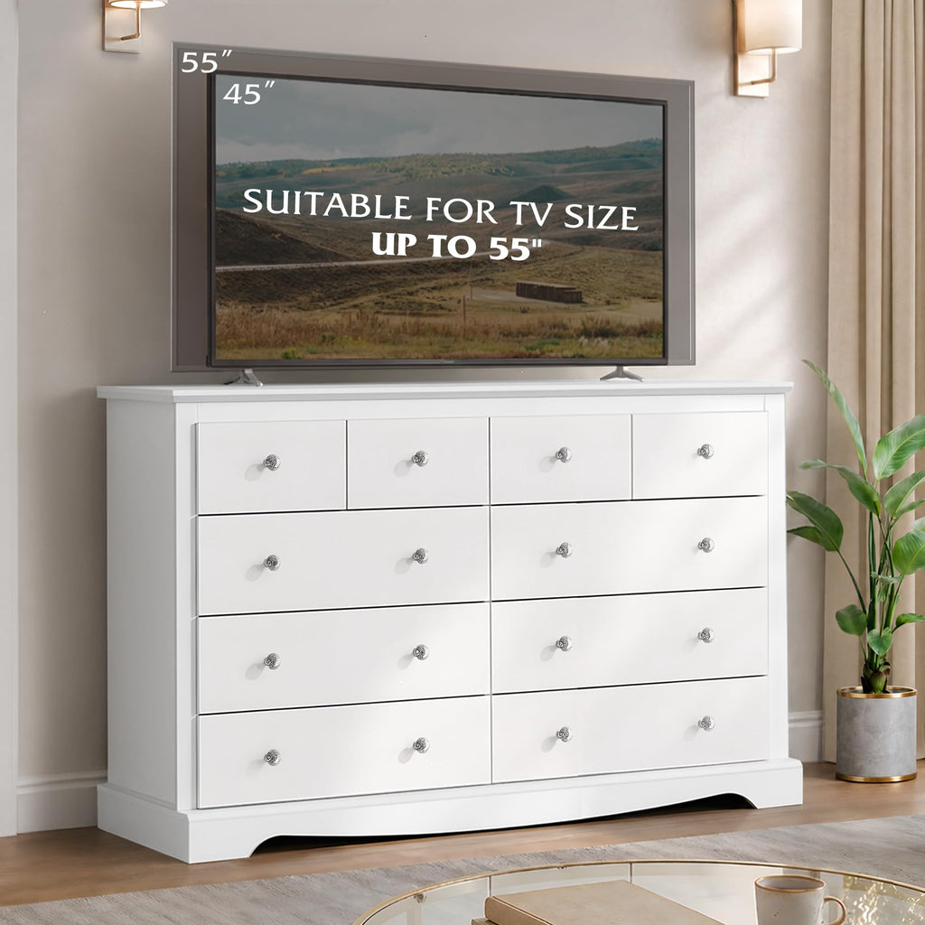 White 10 Drawer, Chest of Drawers with SGS-Tested