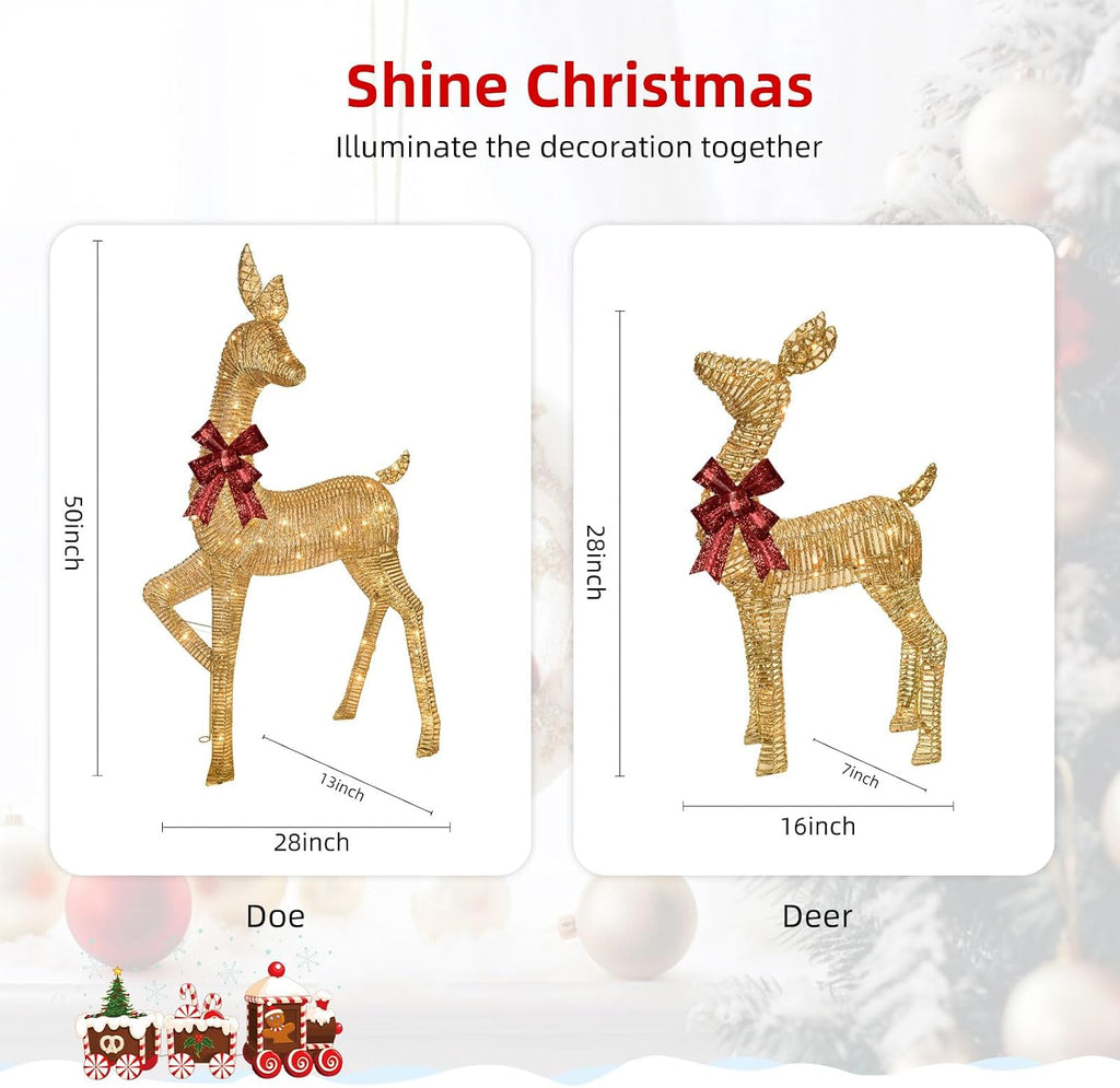 2-Piece Large Lighted Christmas Deer - Outdoor Yard Decoration Rattan Reindeer with 85 LED Lights, Stakes, Zip Ties