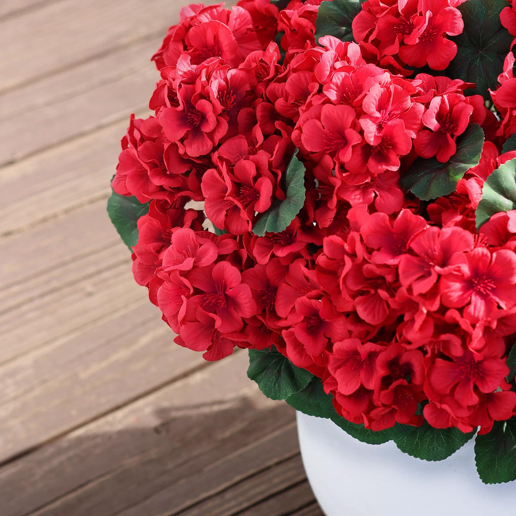 2 Sets Artificial Geraniums Topiary Ball Trees for Front Porch Decor(Red)