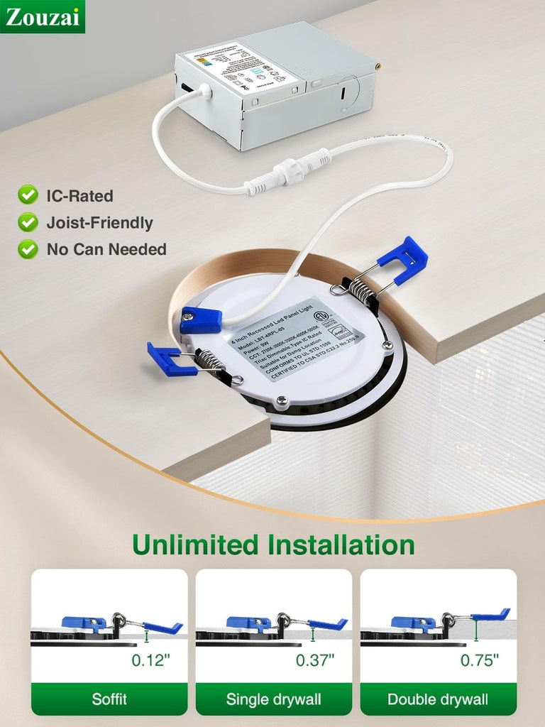 12 Pack 8 Inch Black Recessed LED Light, 18W=150W, 5CCT, Dimmable