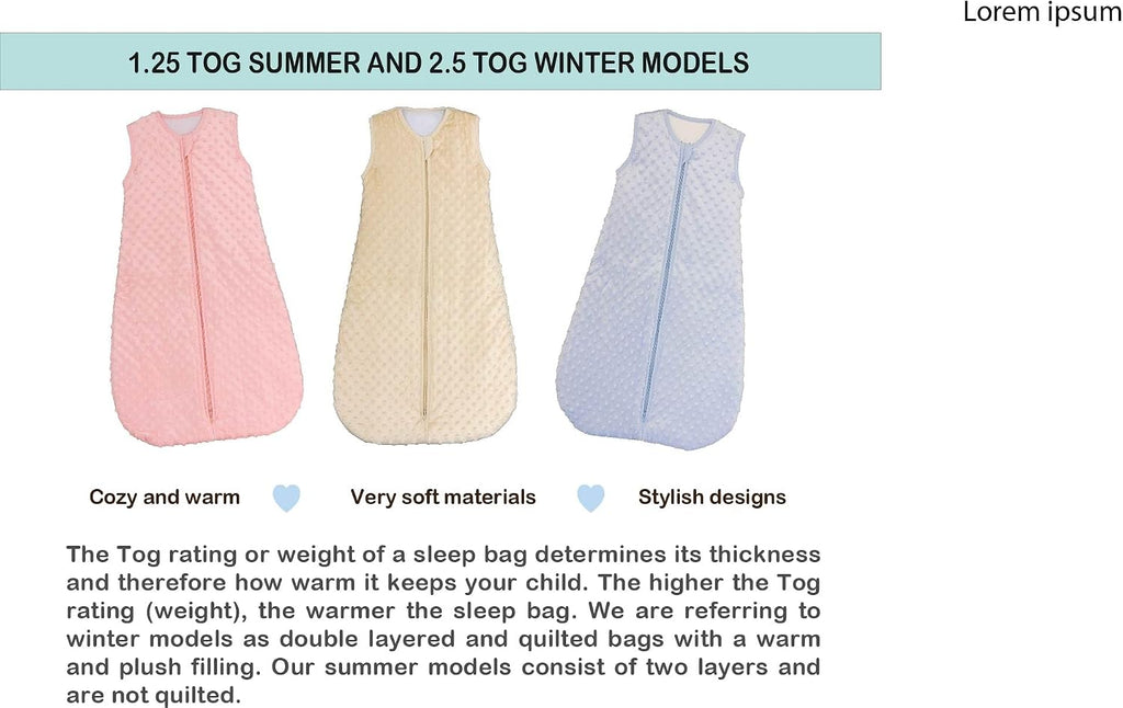 Very Warm 2.5 Tog Quilted Winter Model Baby Sleep Bag or Sack, Plush Minky Dot for Infants and Toddlers
