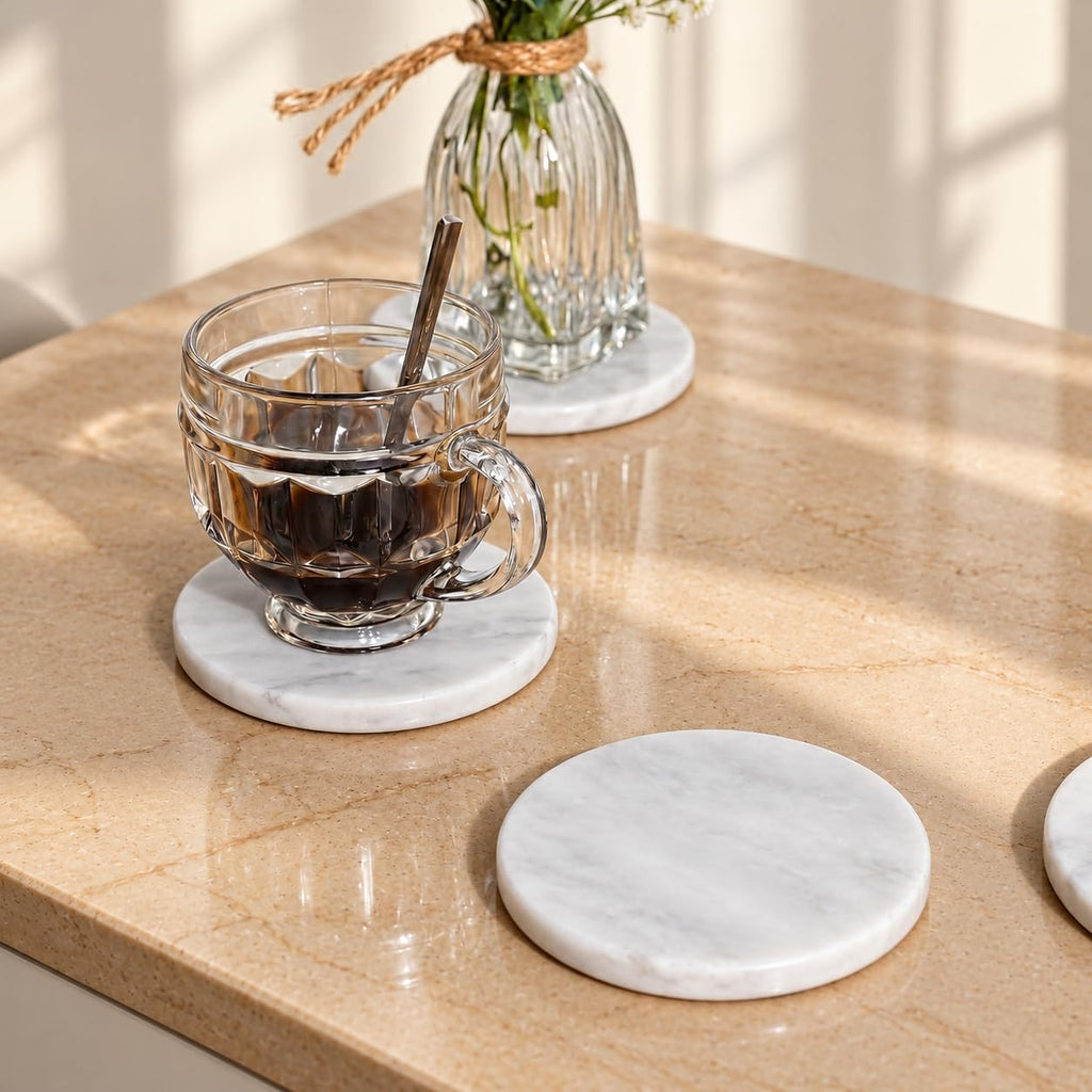 Marble Coasters Set of 6 for Drinks, 3.5 Inch Round Coaster