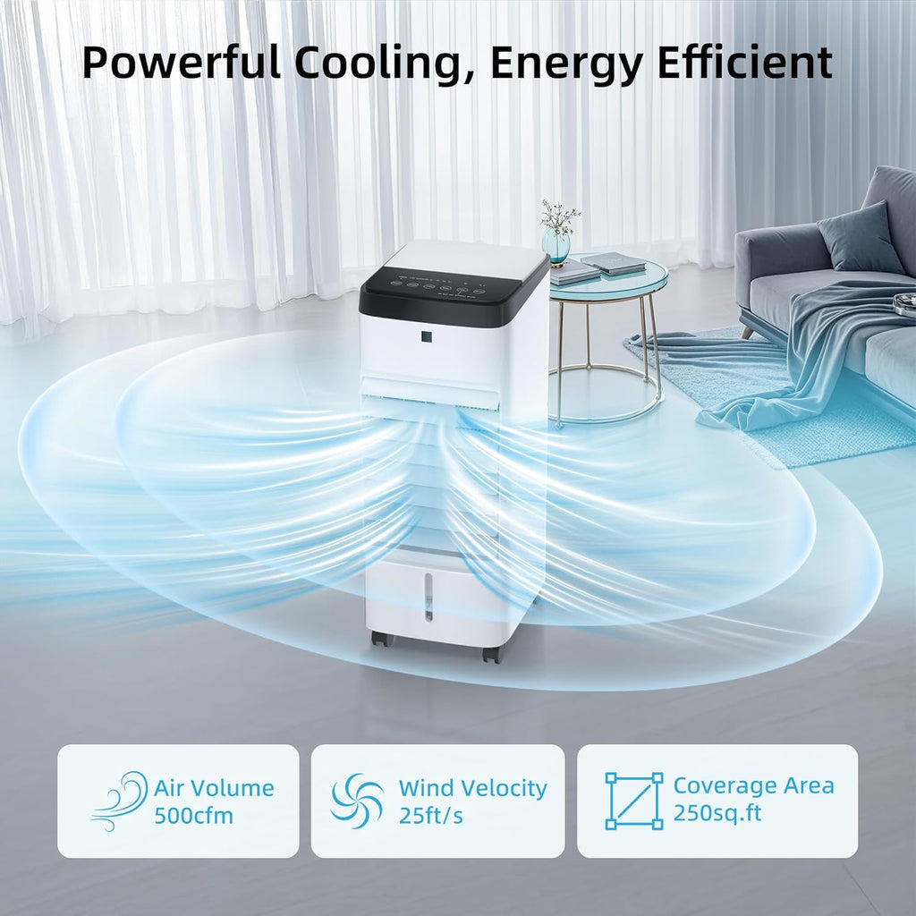 Swamp Cooler, Windowless Portable Air Conditioners with 120°Oscillation, Evaporative Air Cooler with Remote,12H Timer