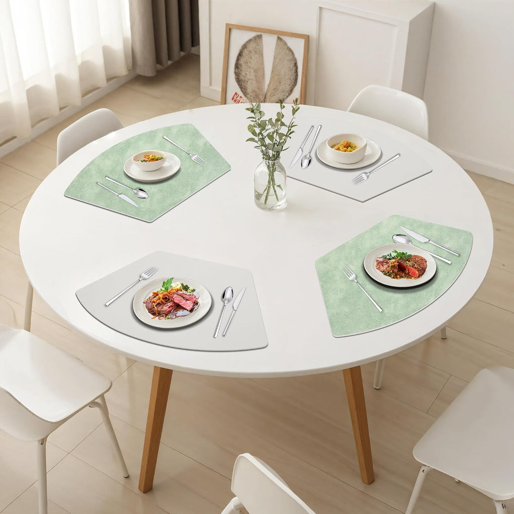 Placemats for Round Table, Faux Leather Wedge Shaped Place Mats for Dining Table, Heat Resistant Washable - Set of 4
