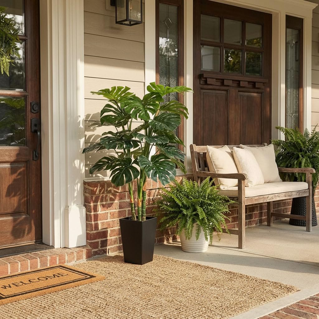 4ft Tall Artificial Monstera Deliciosa Plants, 4 ft Faux Swiss Cheese Plants Fake Silk Tree with Pot for Indoor
