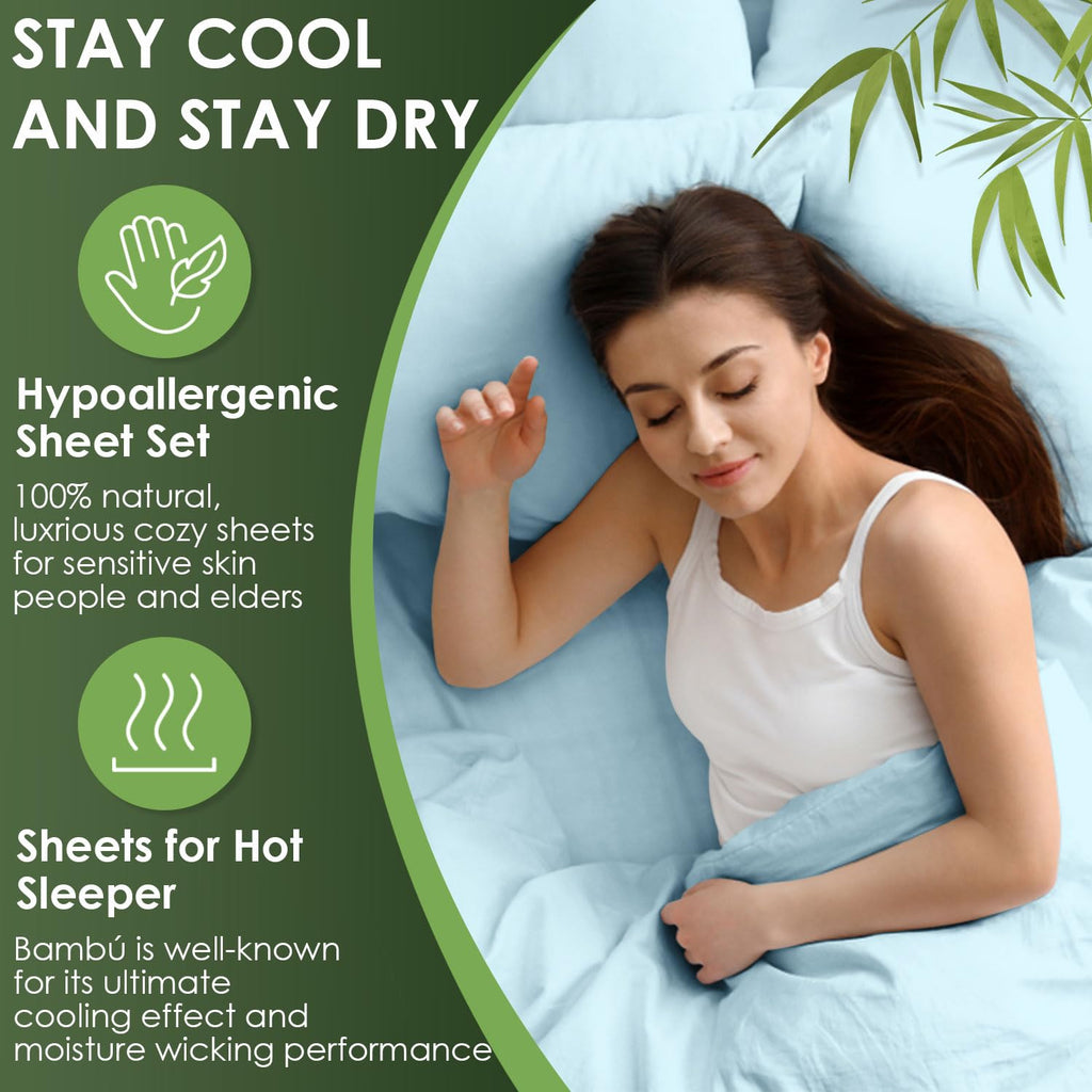 Bamboo Sheets King Sheets Set, 100% Organic Viscose Derived from Bamboo Bed Sheet Set, Luxuriously Soft & Cooling, 4