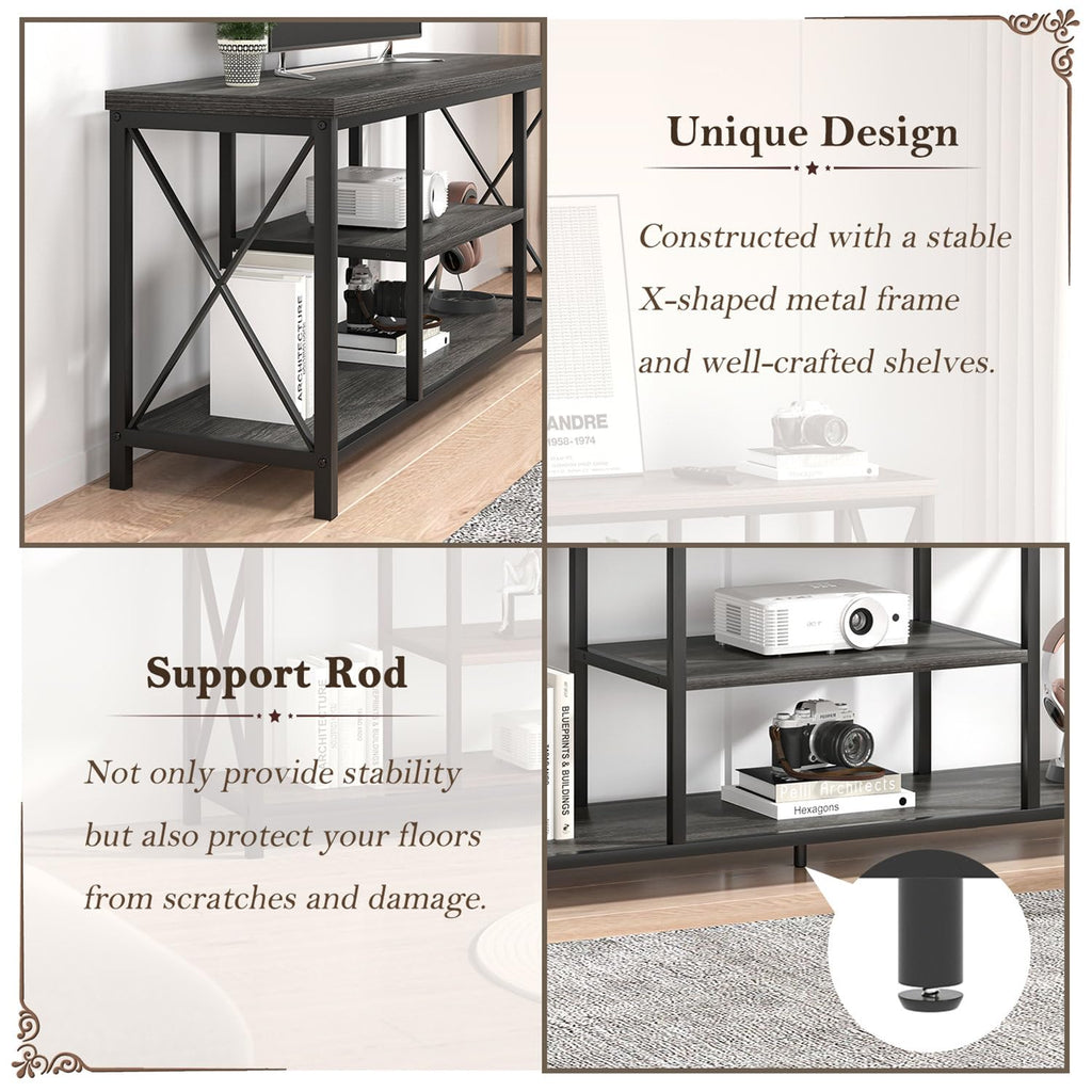 Modern TV Stand for TV up to 65 Inch, Rustic Wood Entertainment Center with Storage Shelves, Industrial Media TV