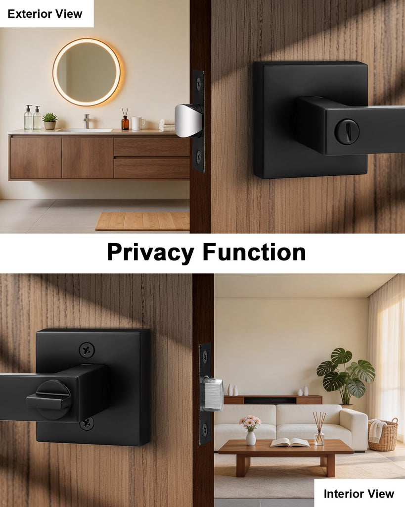 Matte Black Privacy Door Handles Bathroom Office, 10 Pack Solid Zinc Alloy Square Interior Door Levers with Lock