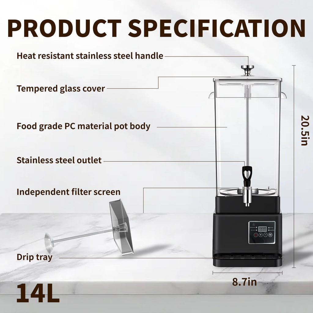 Commercial Coffee Urn Hot Beverage Dispenser Hot Chocolate Maker 14L 90 Cup