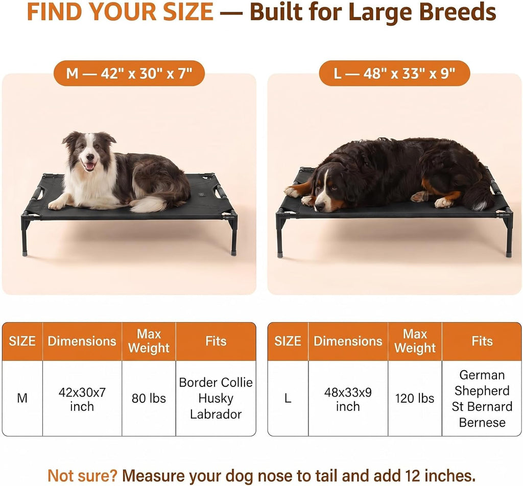 48 Inch Elevated Dog Bed for Large Dogs, Patented Anti-Sag Cot