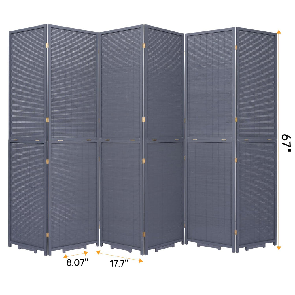 Bamboo Mesh Woven Room Divider 5.6FT, 6 Panel Folding Privacy Screen, Grey