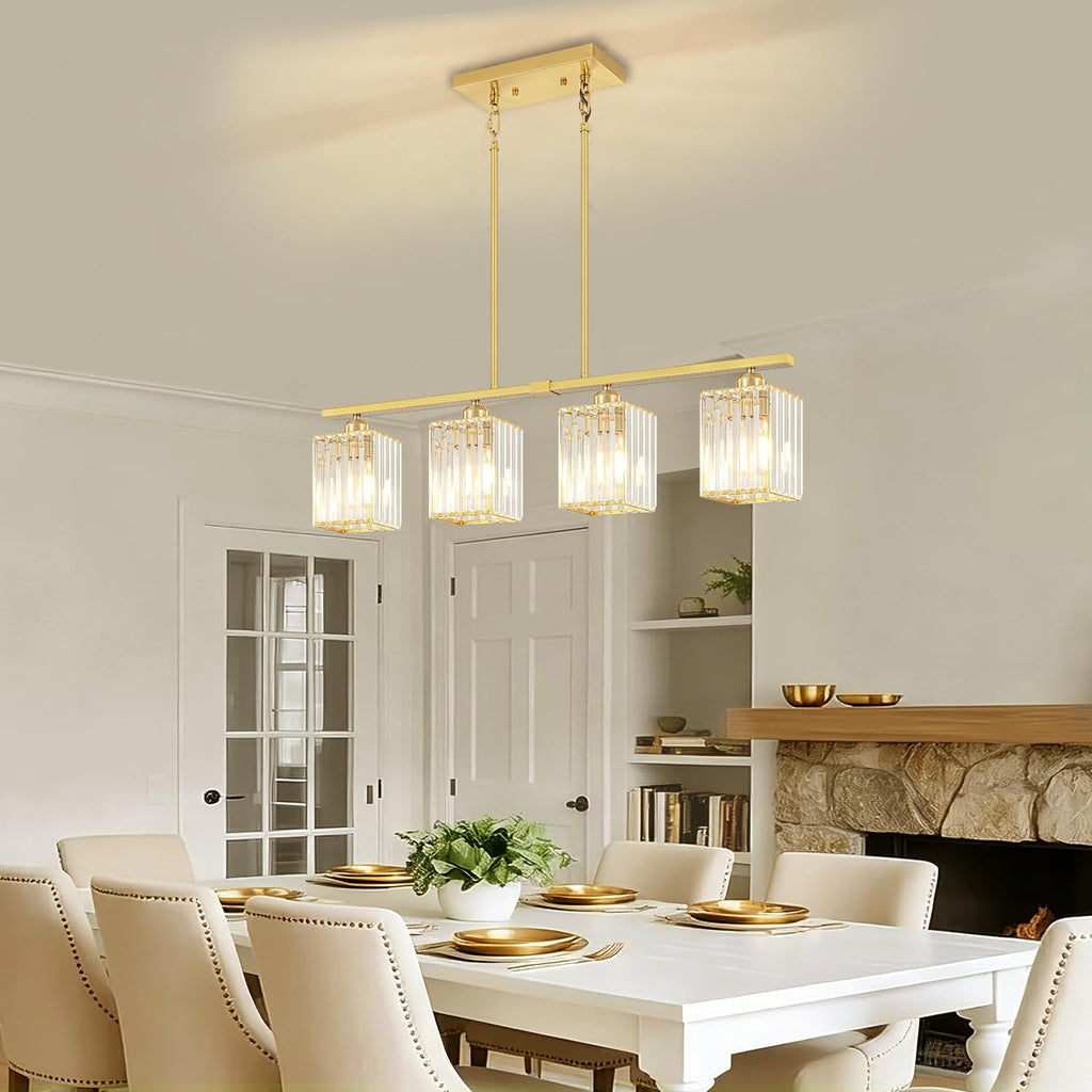 31.89" Brushed Gold Linear Chandelier Crystal Island Lights