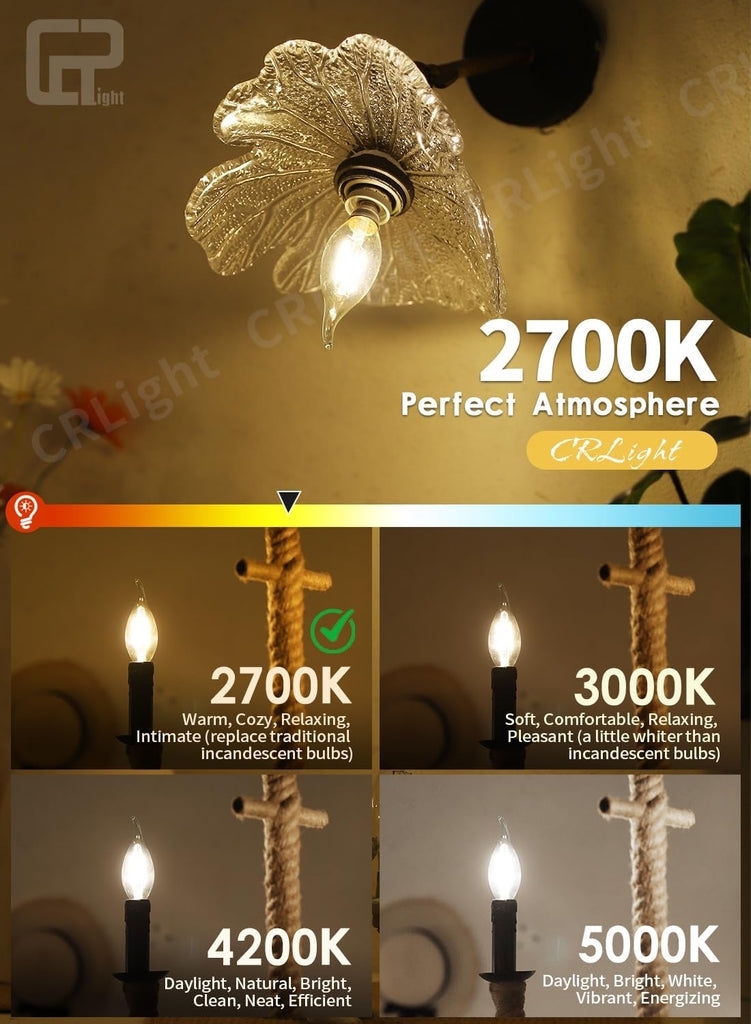 2W Dimmable LED Candelabra Bulbs 25W Equivalent, 2700K Warm White