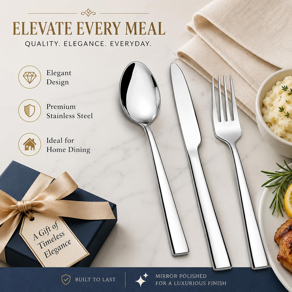 12-Piece Stainless Steel Silverware Set for 4, Mirror Polished Flatware Set Includes 4 Dinner Knives, 4 Dinner Forks