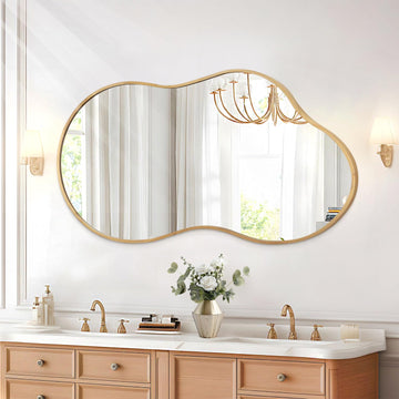 Asymmetrical Mirror with Metal Frame Irregular Bathroom Mirror Decorative Wall Mirror Large 26"x47" Vintage Mirrors
