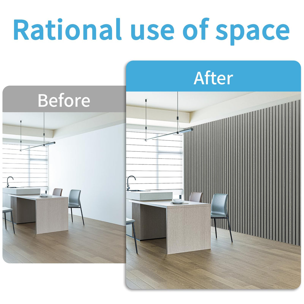 Six-Grid Design Slim Slat Wall Panel, 104 x 12 Inch, 4-Pack, Ash