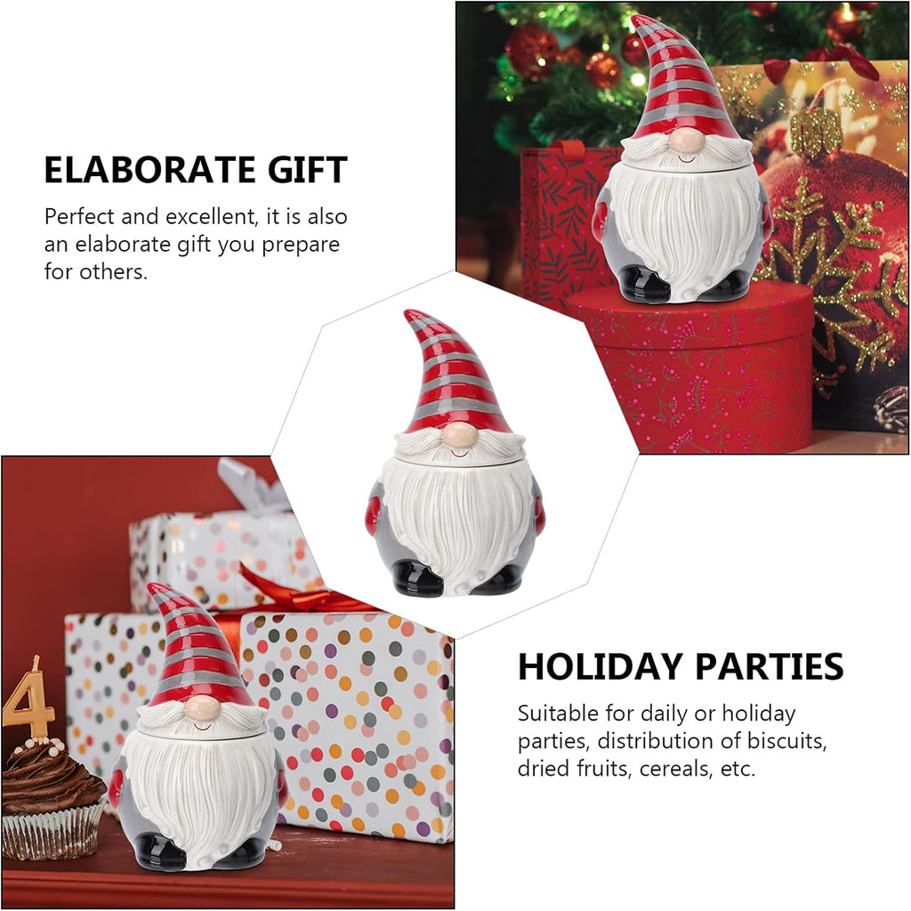 Ceramic Gnome Cookie Jar, Ceramic Christmas Candy Cookie Jar with Lid, for Christmas Decoration, Living Room