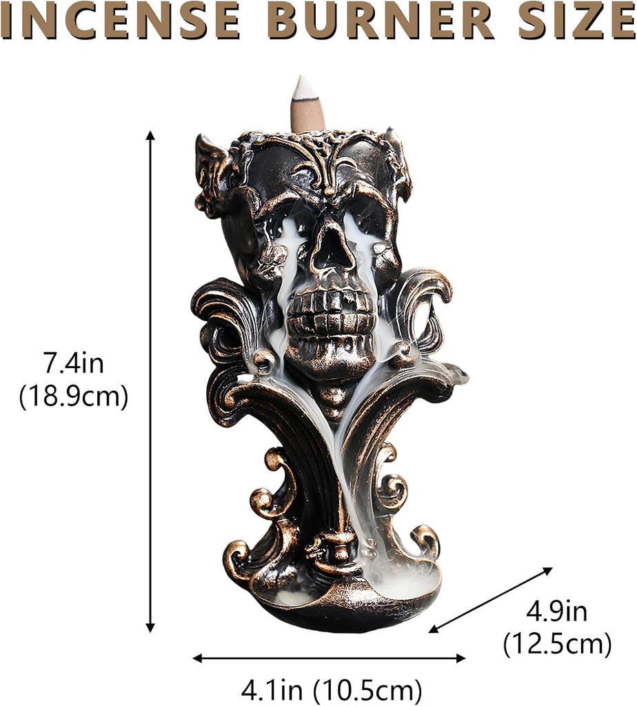 Backflow Incense Holder Burner Resin Skull Waterfall Metallic Gold - Set of 43
