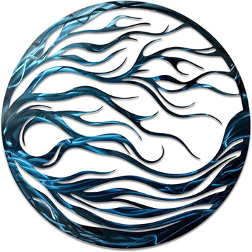 Blue Abstract Wave Metal Wall Art, Nautical Decor
