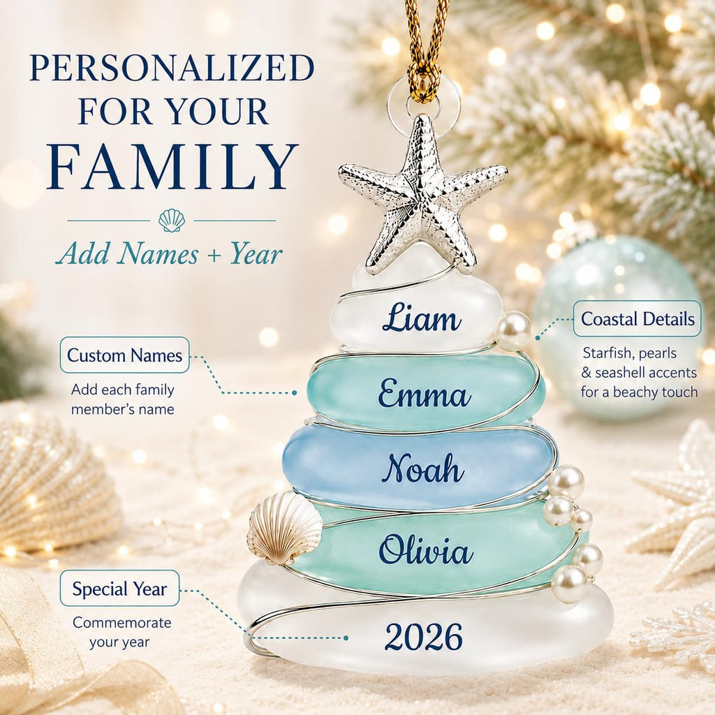 Personalized Christmas Ornaments, Sea Glass Tree Ornament,Ocean