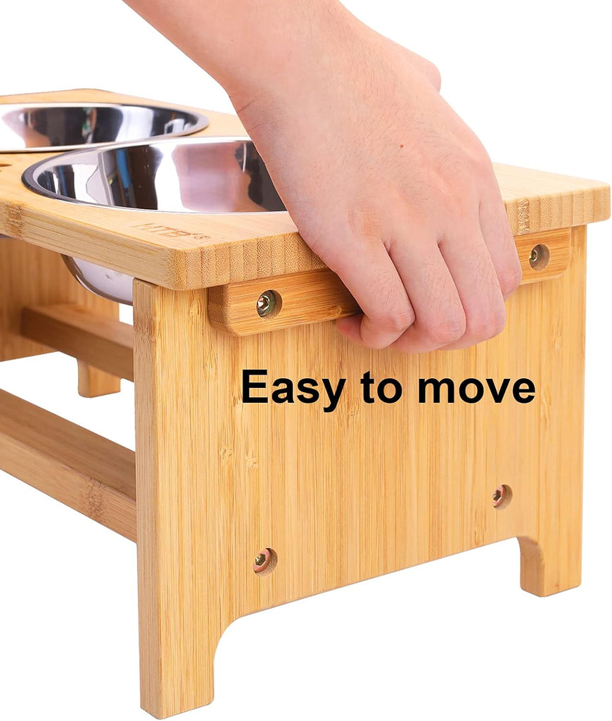 Elevated Dog Bowl Stand with 2 Stainless Steel Bowls-7" H Medium Bamboo