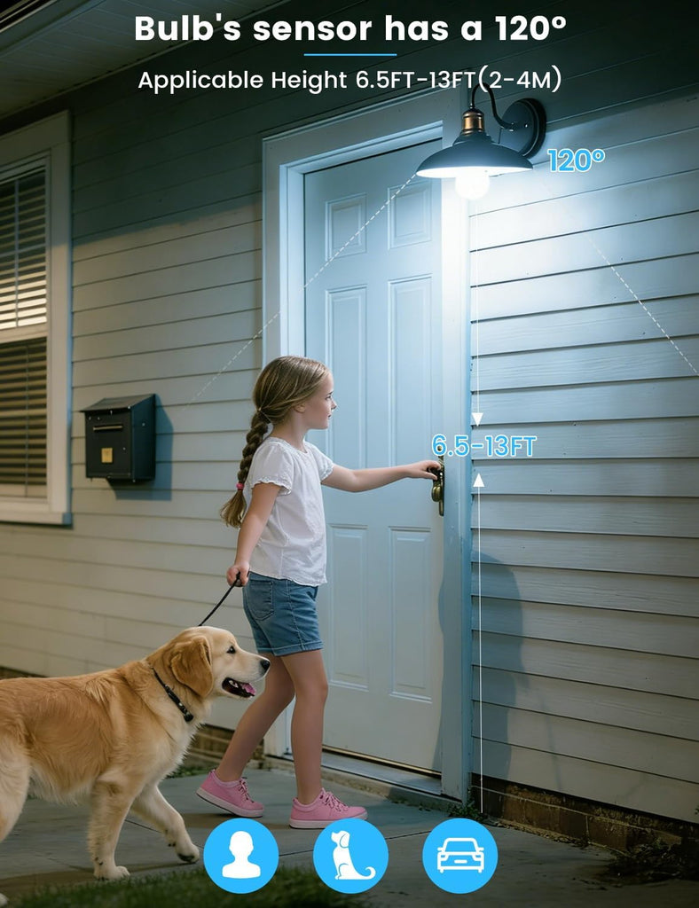 Motion Sensor Light Bulbs, E26 Dusk to Dawn Activated Security