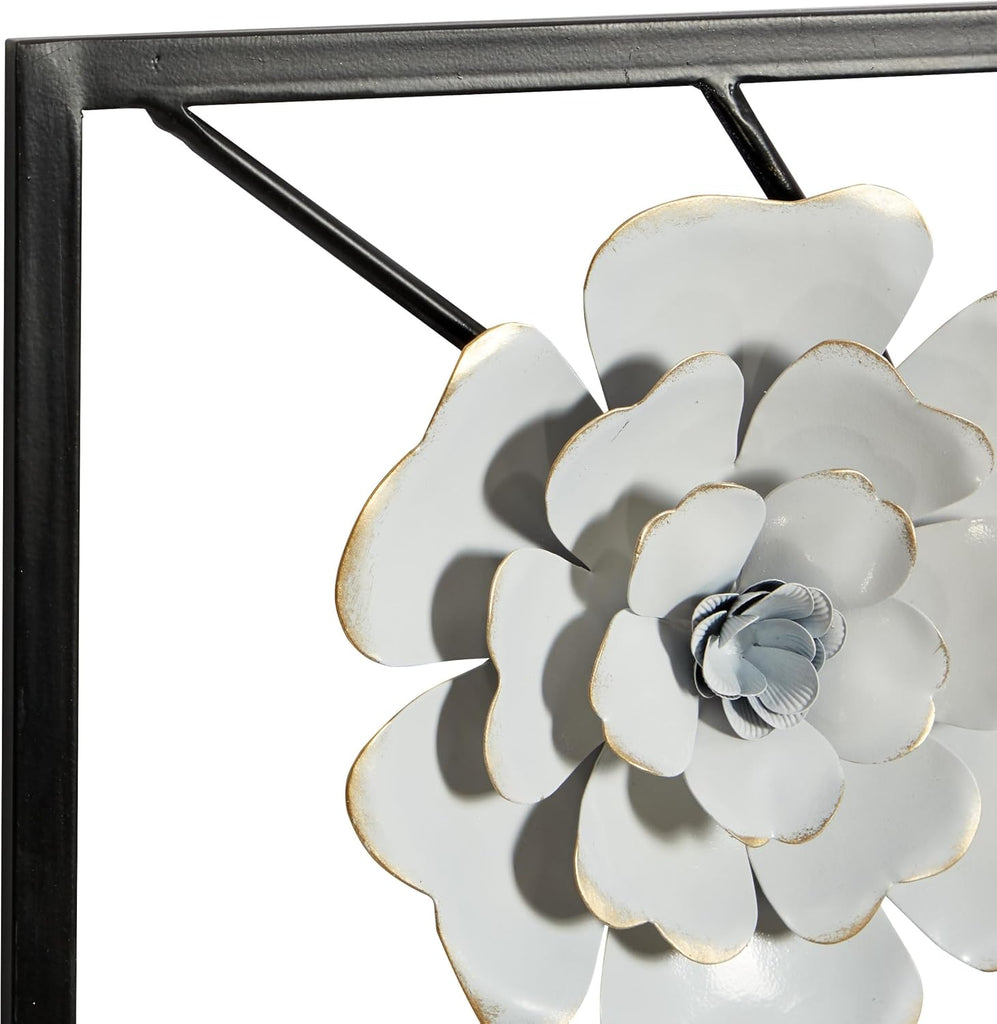 Metal Floral Home Wall Decor Dimensional Floating Wall Sculpture with Black and Gold Accents Wall Art 12"W - Set of 2