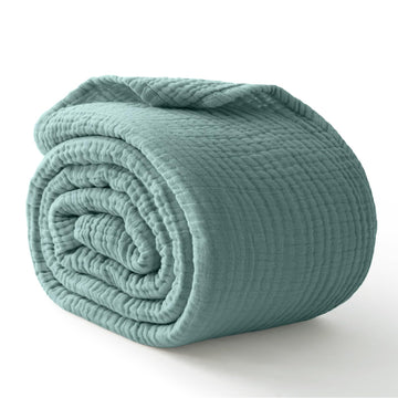 100% Cotton Muslin Blanket for Adult, 6-Layer Large Throw, 50x70, Teal Blue