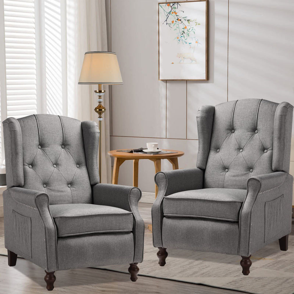 Wingback Recliner Chair with Massage and Heat- Accent Chair Push Back Chair Bedroom, Tufted Comfy Reclining Arm Chair