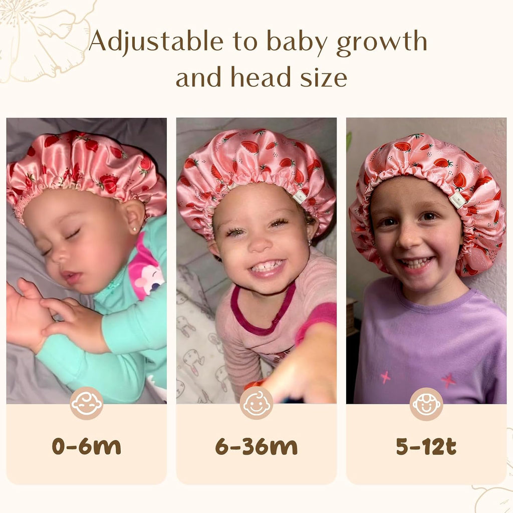 Baby Satin Bonnet Sleep Cap - Double Layer Reversible Adjustable Silky Satin Cap for Infant