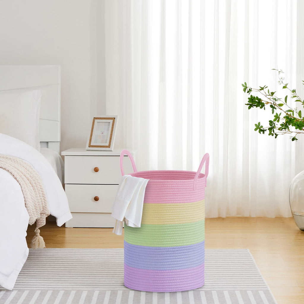 58L Tall Woven Laundry Basket Hamper, Rainbow
