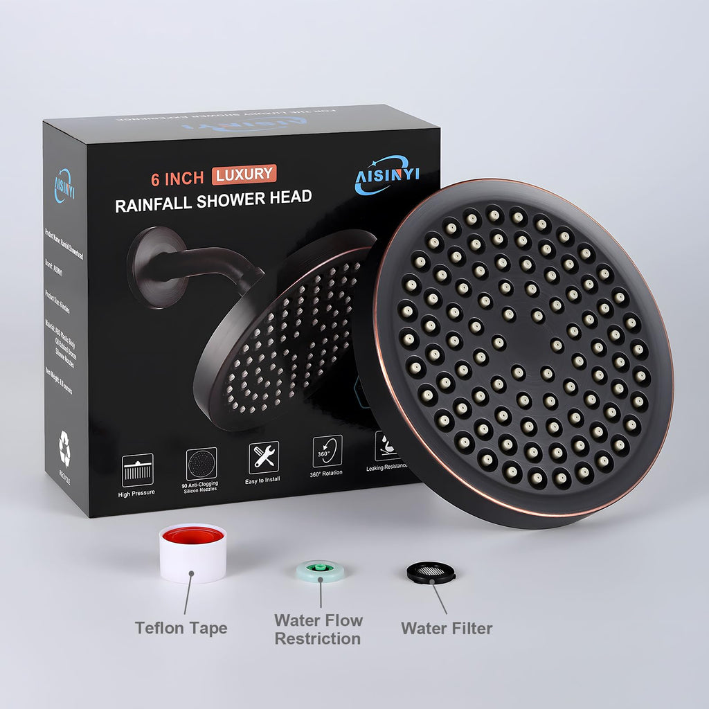 6" High Pressure Rain Shower Head, Luxury Oil Rubbed Bronze Finish