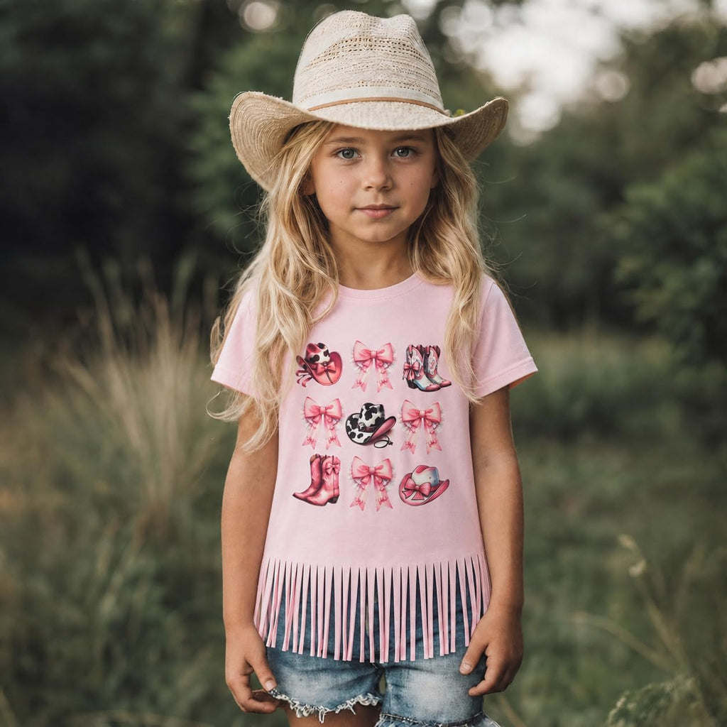Girls Western Shirt Cowgirls Embroidered Country Concert T Shirt Graphic Horseback Rider Tassel Fringe Tee Tops
