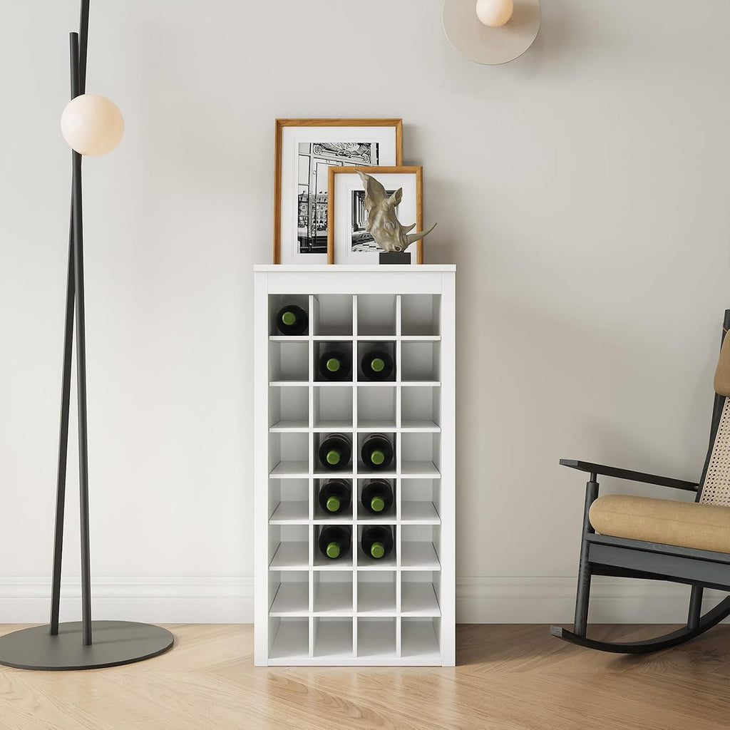Wine Rack Freestanding Floor Stackable for Liquor 8-Tier 32 Bottle Dividers Rustic Rectangle Small Wine Rack Cabinet