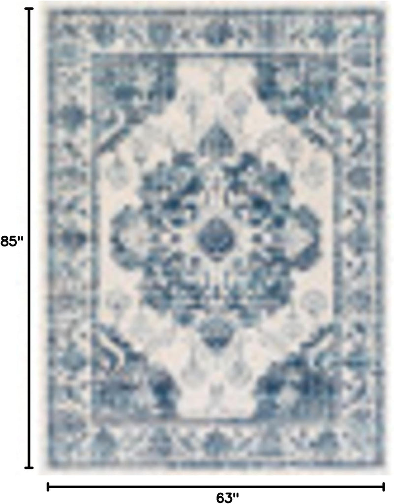 Area Rugs - Delney Vintage Boho Blue Rug Bedroom - Beige Gray Floral Medallion Stain Resistant Carpet (5'3" x