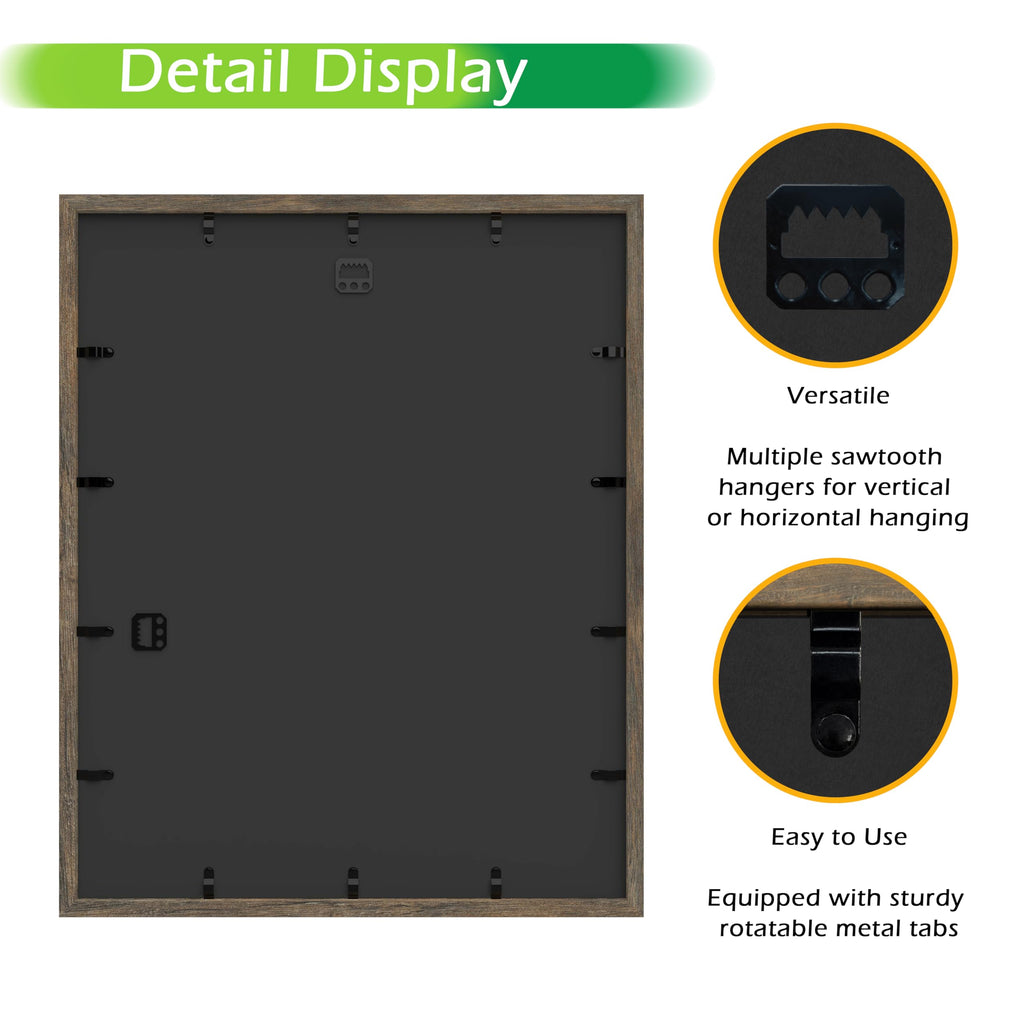 16x20 Driftwood Wooden Shadow Box Frame - Soft Felt Back, Tempered Glass, and Included Elegant White Ball Push Pins