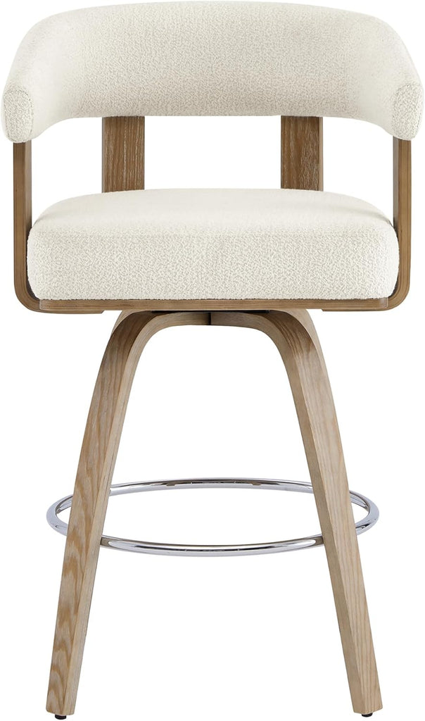 Swivel Counter Height Barstools Set of 2, FSC Certified Polyester Upholstered Bar Stools with Back and Armrest