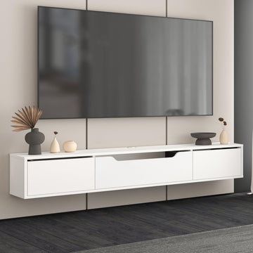 Floating TV Stand for Up to 80 Inch TVs - Wall Mounted Media Console with Handle-Free Doors - Modern Entertainment