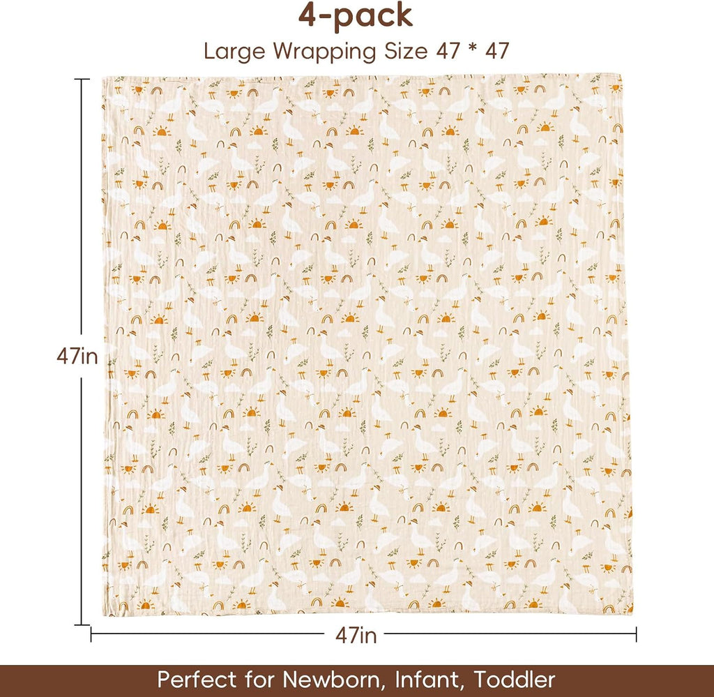 Muslin Swaddle Blankets, 4 Pack 100% Cotton Swaddle Blankets for Newborns, Soft Breathable 47 x 47 in Large Receiving