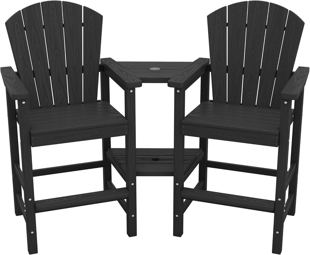 Tall Adirondack Chairs Set of 2 with Double Layer Connecting Tray, HDPE Bar Height Outdoor Chairs, Wood-Like