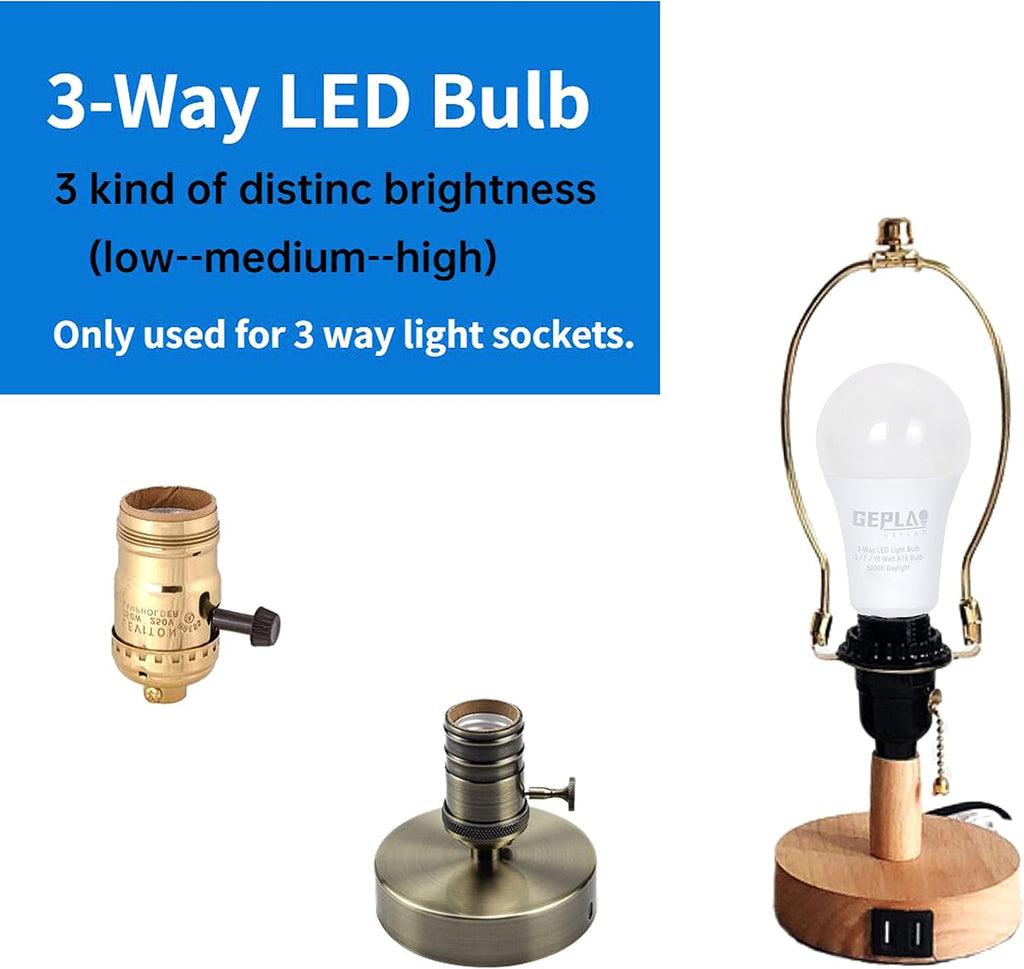 6 Pack 3-Way LED Bulb 50/100/150W, Daylight 5000K E26 A19, 700/1400/2100LM