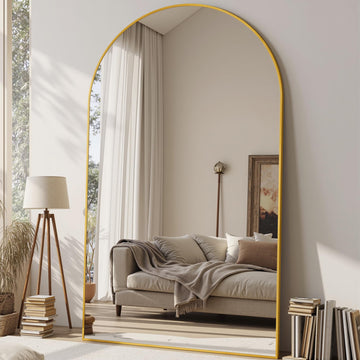 76"x44" Arched Full Length Mirror with Stand, Full Body Mirror with Aluminum Frame