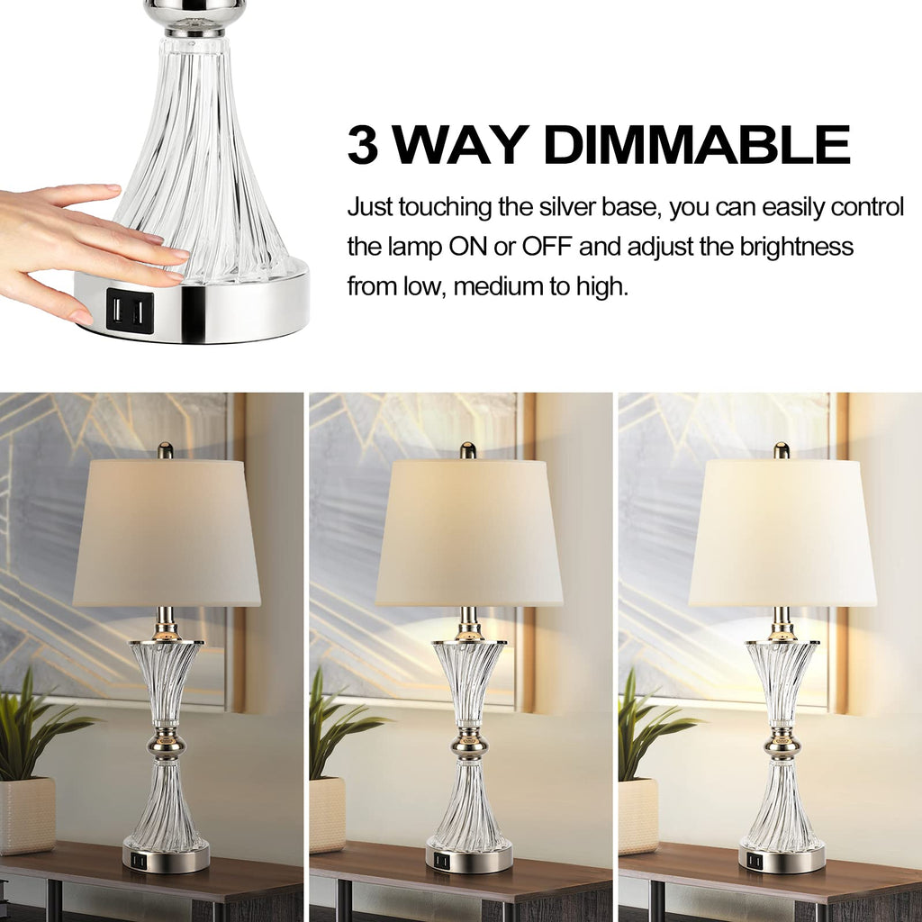 Touch Control Table Lamp s 3 Way Dimmable White Drum Shade Modern Bedsides Nightstand lamp Set of 2 with 2 USB