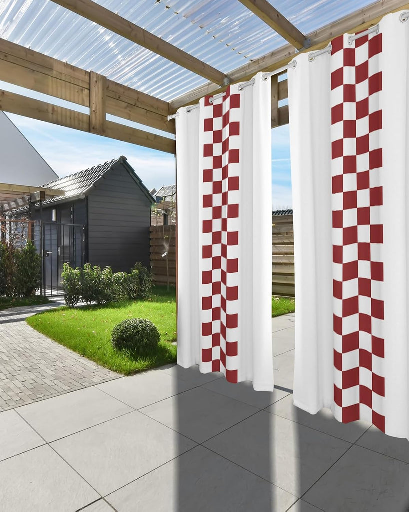 Outdoor Curtains Waterproof, Minimalist Red Buffalo Check Plaid Farmhouse Farm Theme Grommet Weatherproof Outsides