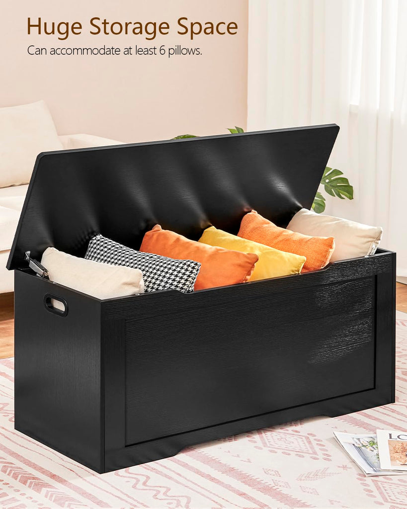 39.4" Storage Chest, Toy Chest, Toy Box with Safety Hinges, Lift Top Storage Bench, Supports 220 lb, Black