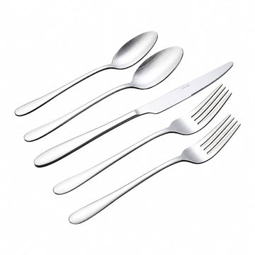 40-Piece Silverware Set & Flatware Set, Hammered Square Handle Silver Stainless Steel Service for 8, Matte Satin