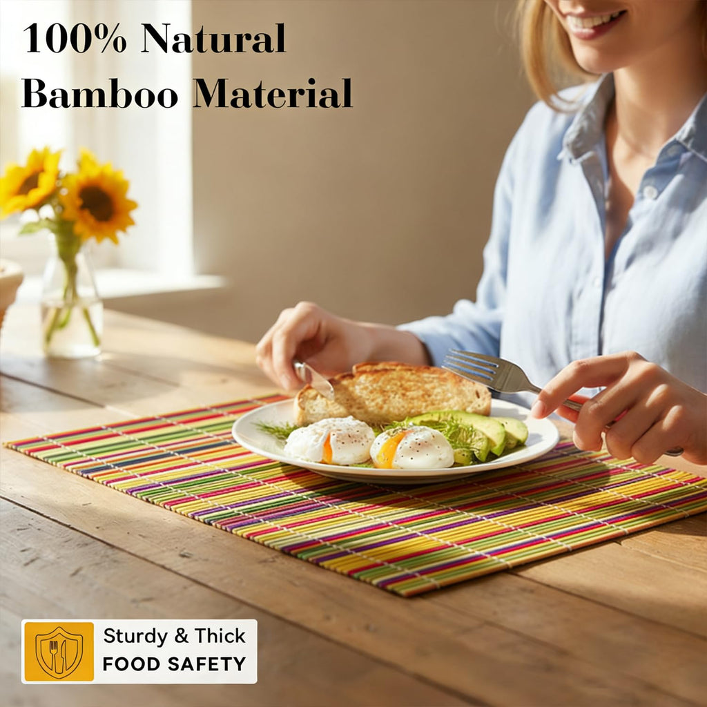 4-Pack Bamboo Placemats,Woven Heat-Resistant Rectangular Table Mats, Natural Rectangular Dining Place Mats, Rustic