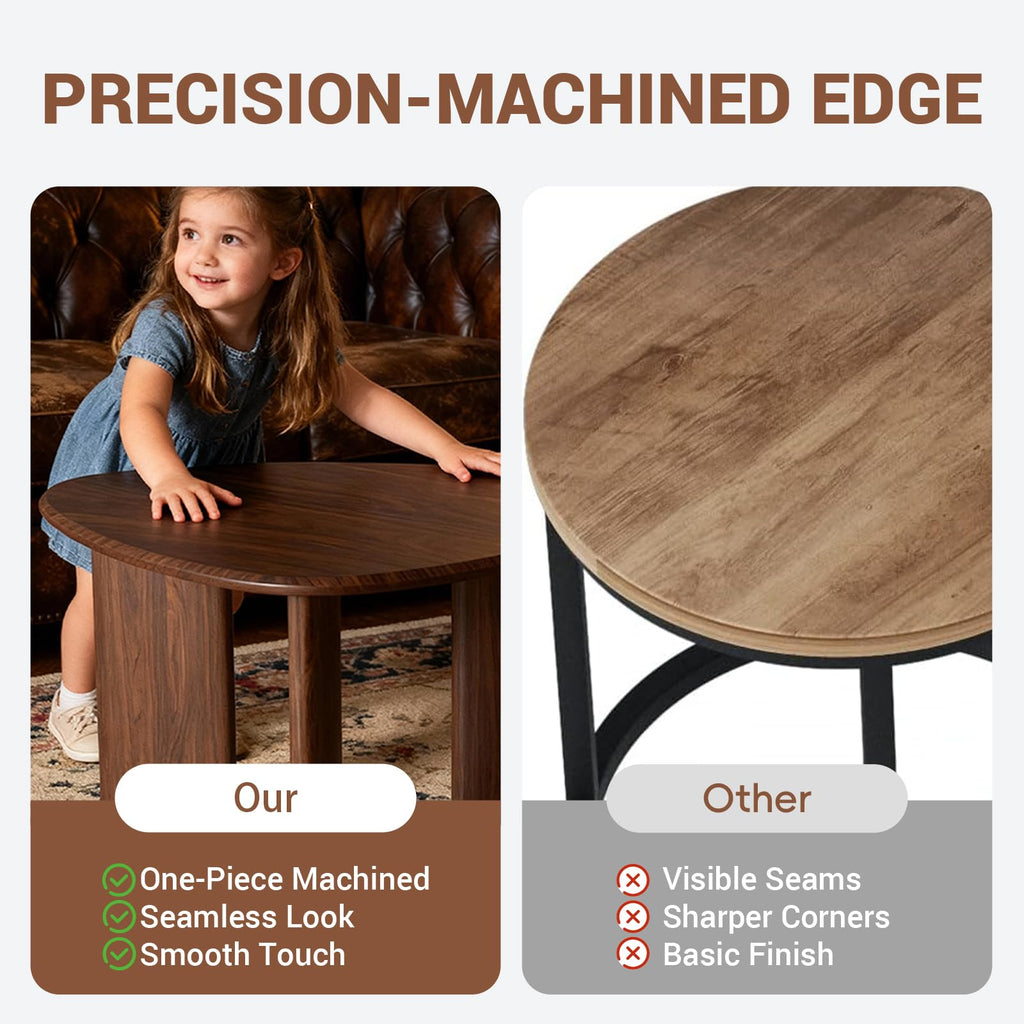 Nesting Coffee Set of 2, Modern Walnut Wood Veneer Coffee and Side Set, Small End Set with Flexible Use and