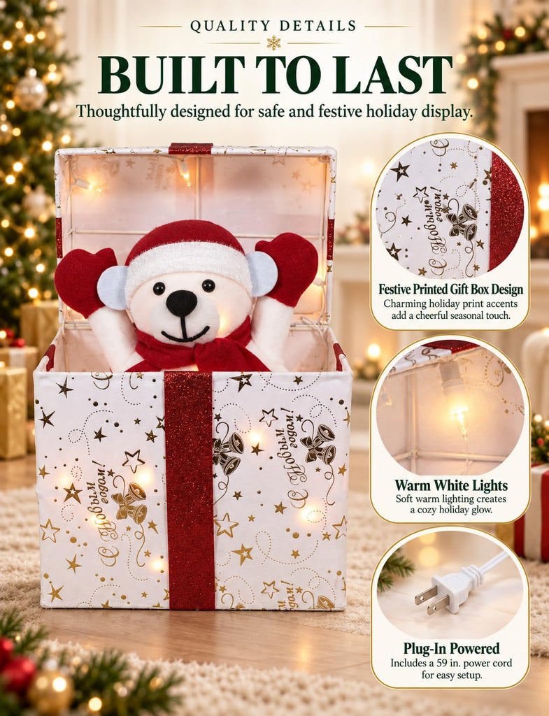 Christmas Decorations Outdoor, Lighted Decor White Bear Gift Boxes